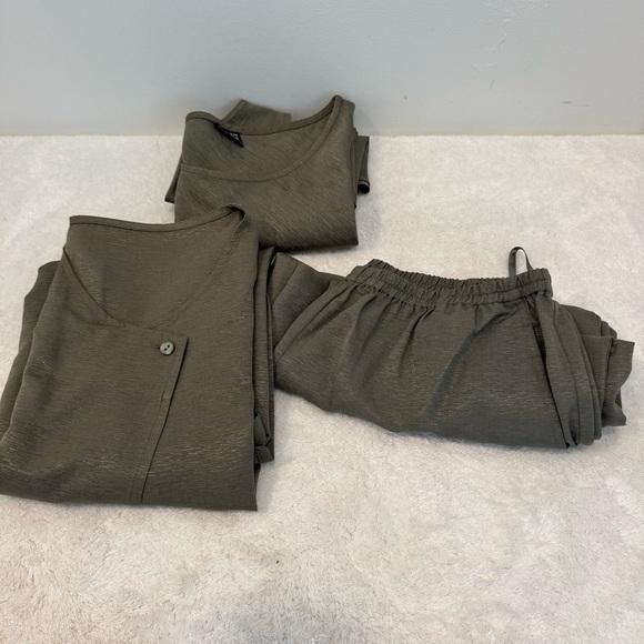 Eileen Fisher 100% silk pants and long sleeve top set 3 women’s size L/XL - Picture 2 of 15